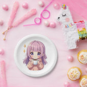 Kawaii Cozy Coffee Girl – Pastel Aesthetic sticker ペーパープレート (パーティー)