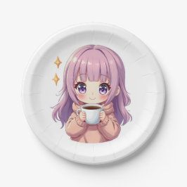 Kawaii Cozy Coffee Girl – Pastel Aesthetic sticker ペーパープレート