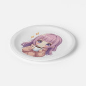 Kawaii Cozy Coffee Girl – Pastel Aesthetic sticker ペーパープレート (アングル)