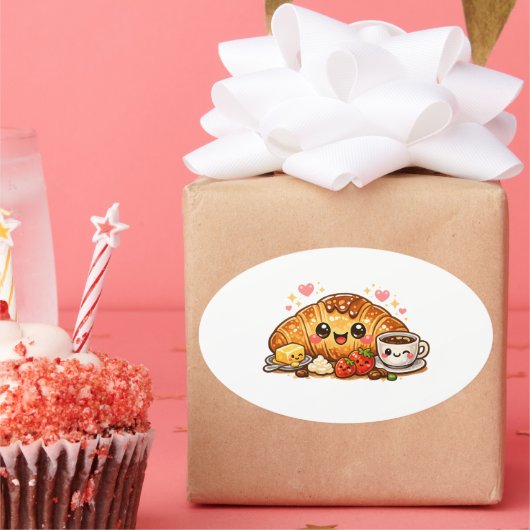 Kawaii Croissant Sticker 楕円形シール (パーティー)