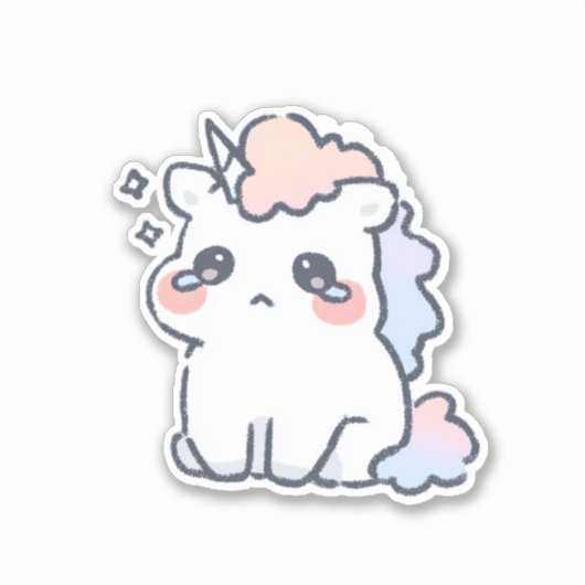 Kawaii Crying Unicorn Sticker Cute Pastel Magical シール (正面)