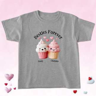 Kawaii Cupcake Besties with Hearts Tシャツ