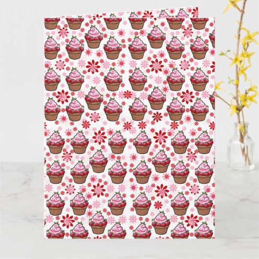 Kawaii Cupcake Design – Cute Dessert Illustration  カード (黄色い花)
