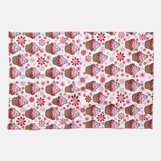 Kawaii Cupcake Design – Cute Dessert Illustration  キッチンタオル (横)