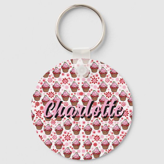 Kawaii Cupcake Design – Cute Dessert Illustration  キーホルダー (正面)