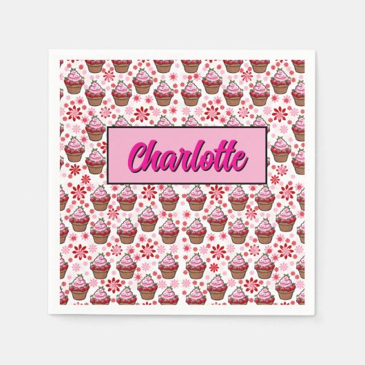 Kawaii Cupcake Design – Cute Dessert Illustration スタンダードカクテルナプキン (正面)