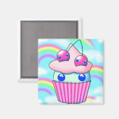 kawaii cupcake med rosa körsbär マグネット (正面/裏面)