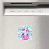 kawaii cupcake med rosa körsbär マグネット (インサイチュ (食洗機))