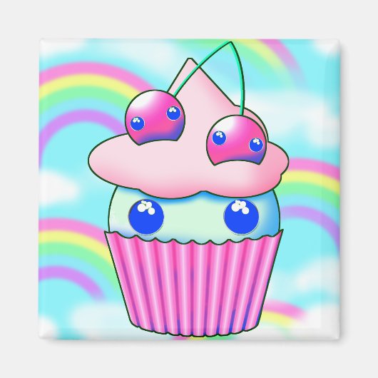 kawaii cupcake med rosa körsbär マグネット (正面)