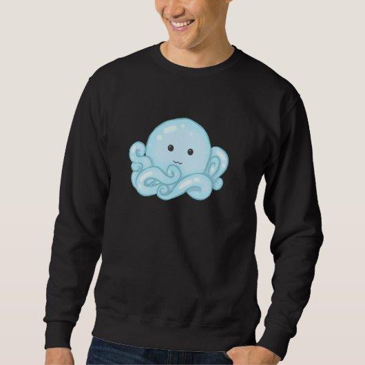 Kawaii Cute Aesthetic Happy Pastel Blue Octopus スウェットシャツ (正面)