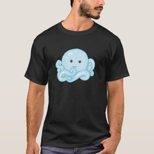 Kawaii Cute Aesthetic Happy Pastel Blue Octopus Tシャツ (正面)