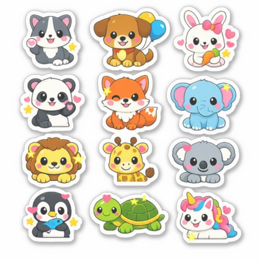 Kawaii Cute Animals Student Reward Stickers シール (正面)