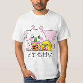 Kawaii cute anime bunny and duck drinking bubble t tシャツ (正面)