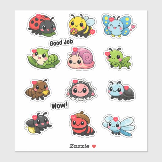Kawaii Cute Bugs and Insects Student Reward  シール (シート)