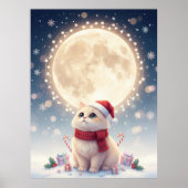 Kawaii Cute Cat Christmas With Moon Poster ポスター (正面)