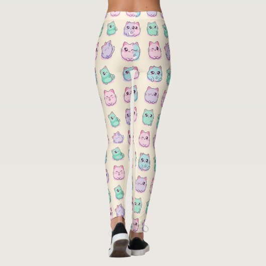 Kawaii Cute Cats Pastel Aesthetic Pattern レギンス (裏面)