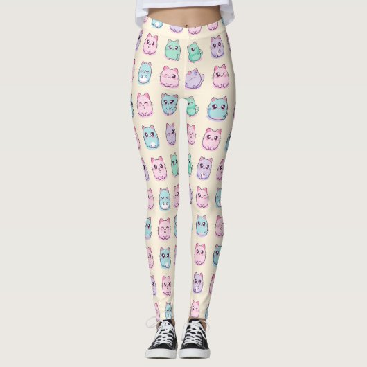 Kawaii Cute Cats Pastel Aesthetic Pattern レギンス (正面)