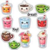 Kawaii Cute Drinks Student Reward Stickers シール (正面)