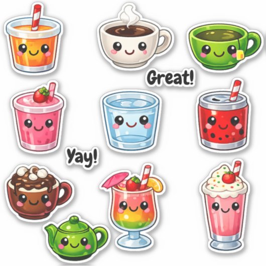 Kawaii Cute Drinks Student Reward Stickers シール (正面)