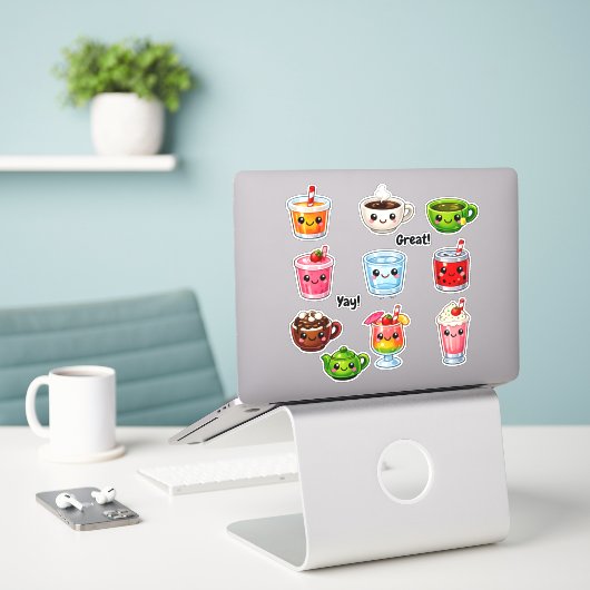 Kawaii Cute Drinks Student Reward Stickers シール (デスク上のノートパソコン)
