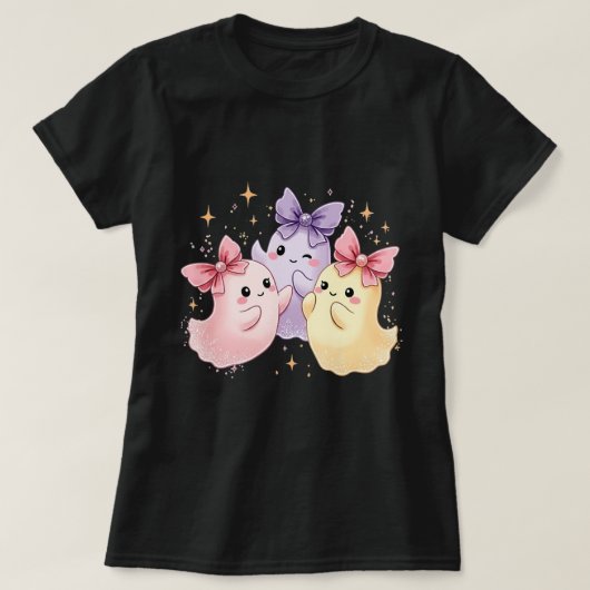 Kawaii Cute Pastel Ghosts with Bows Tシャツ (デザイン正面)