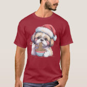 Kawaii Cute Santa Shih Tzu Eating Ramen Tシャツ (正面)