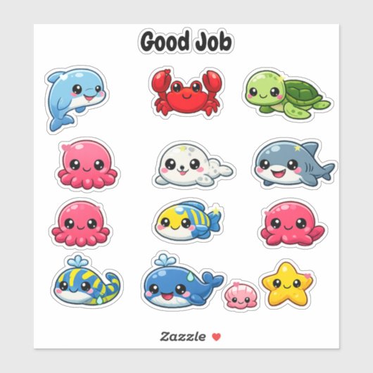 Kawaii Cute Sea Creatures Student Reward Stickers シール (シート)