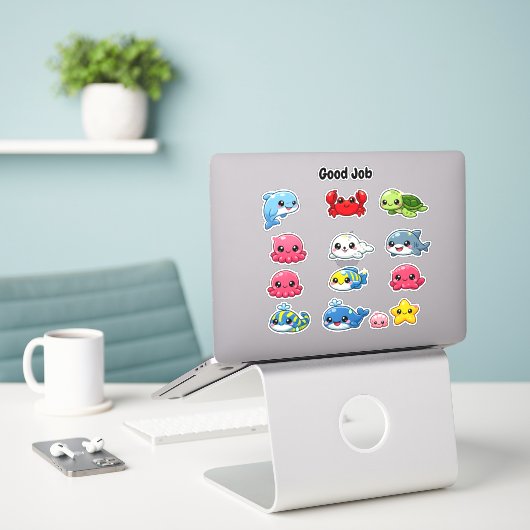 Kawaii Cute Sea Creatures Student Reward Stickers シール (デスク上のノートパソコン)