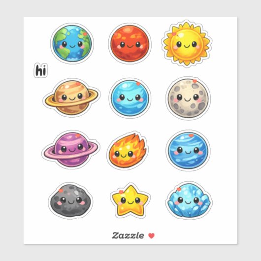 Kawaii Cute Space and Planets Student Reward シール (シート)