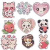 Kawaii Cute Sticker Set – Emojis, Cats, Bears, Hea シール (正面)