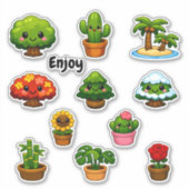 Kawaii Cute Trees and Plants Student Reward  シール (正面)