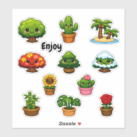Kawaii Cute Trees and Plants Student Reward  シール (シート)