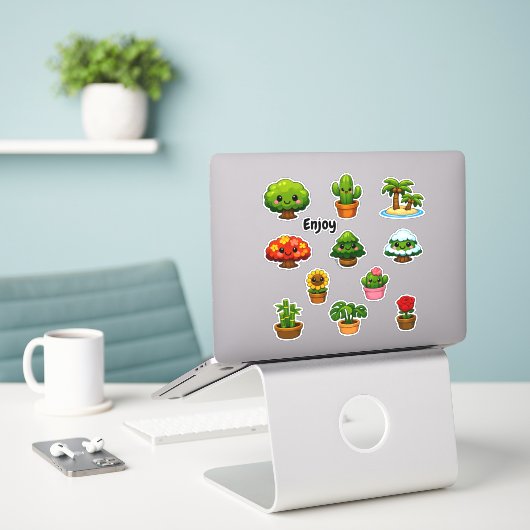 Kawaii Cute Trees and Plants Student Reward  シール (デスク上のノートパソコン)
