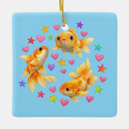 kawaii cute y2k rainbow goldfish  セラミックオーナメント (正面)