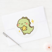Kawaii Dinosaur Holding Star Sticker ラウンドシール (封筒)