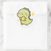 Kawaii Dinosaur Holding Star Sticker ラウンドシール (バッグ)