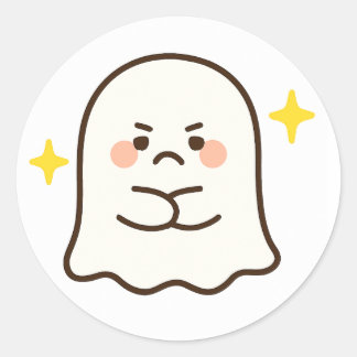 Kawaii Disapproving Ghost Sticker ラウンドシール