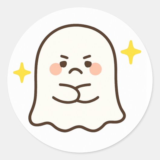 Kawaii Disapproving Ghost Sticker ラウンドシール (正面)