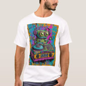 Kawaii DJ Robot — Neon Splatter Turntable Art Tシャツ (正面)