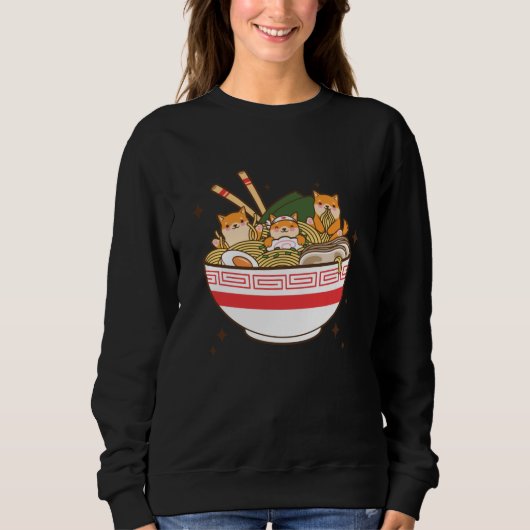Kawaii dogs eating Ramen スウェットシャツ (正面)