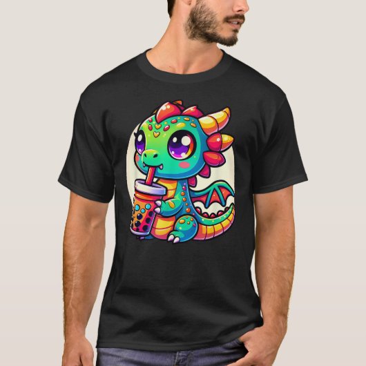Kawaii Dragon Anime Boba Tea Bubble Milk Tea Kids Tシャツ (正面)