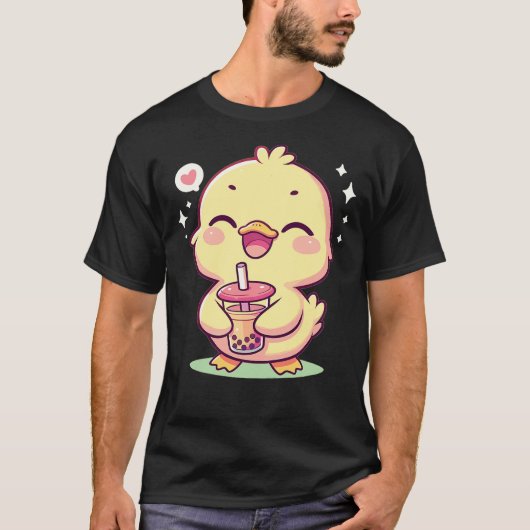 Kawaii Duck Bubble Tea Boba Duck Tシャツ (正面)
