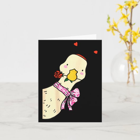 Kawaii Duck Rose Heart Bow Valentine Day Cute Anim カード (黄色い花)