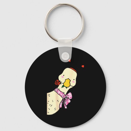 Kawaii Duck Rose Heart Bow Valentine Day Cute Anim キーホルダー (正面)