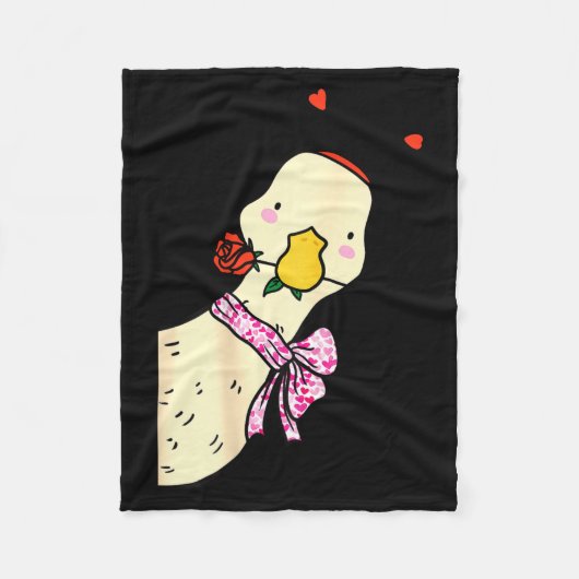 Kawaii Duck Rose Heart Bow Valentine Day Cute Anim フリースブランケット (正面)