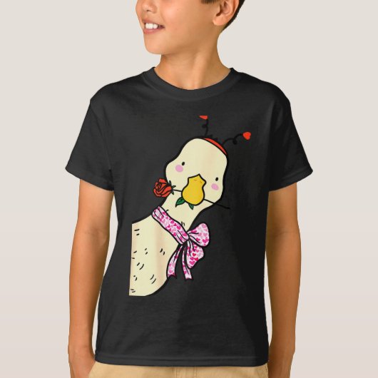 Kawaii Duck Rose Heart Bow Valentine Day Cute Anim Tシャツ (正面)