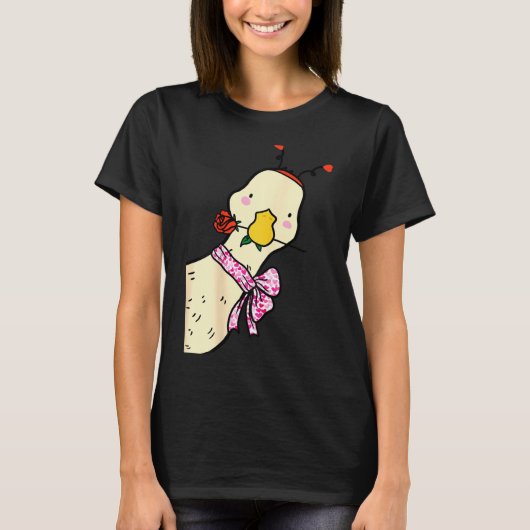 Kawaii Duck Rose Heart Bow Valentine Day Cute Anim Tシャツ (正面)