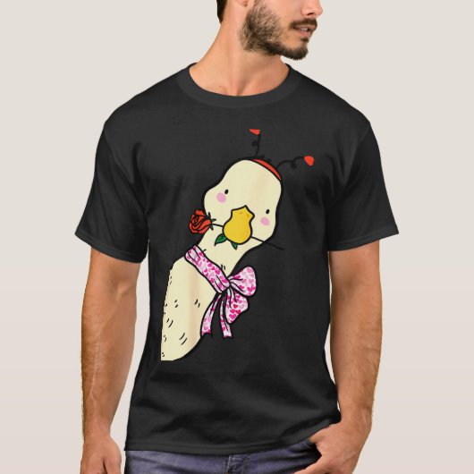Kawaii Duck Rose Heart Bow Valentine Day Cute Anim Tシャツ (正面)
