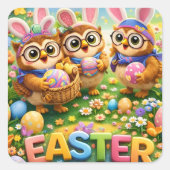 Kawaii Easter bunny owl and dinosaur stickers スクエアシール (正面)