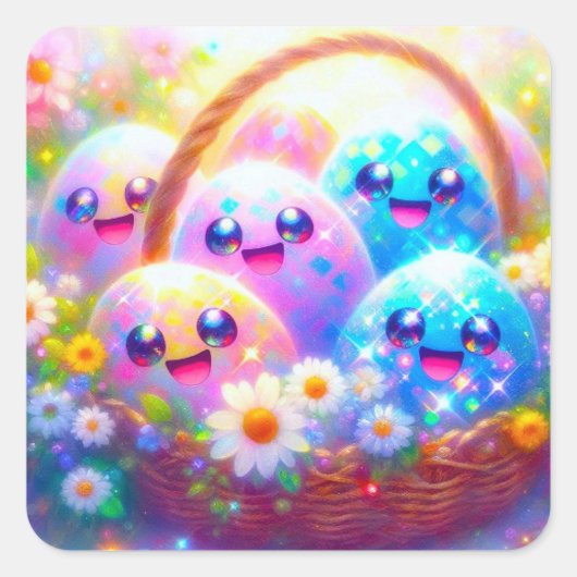 Kawaii Easter Egg Stickers スクエアシール (正面)